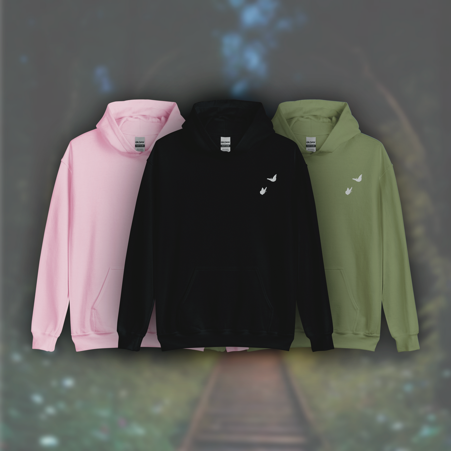 'Butterflies' Hoodie (White Embroidery)
