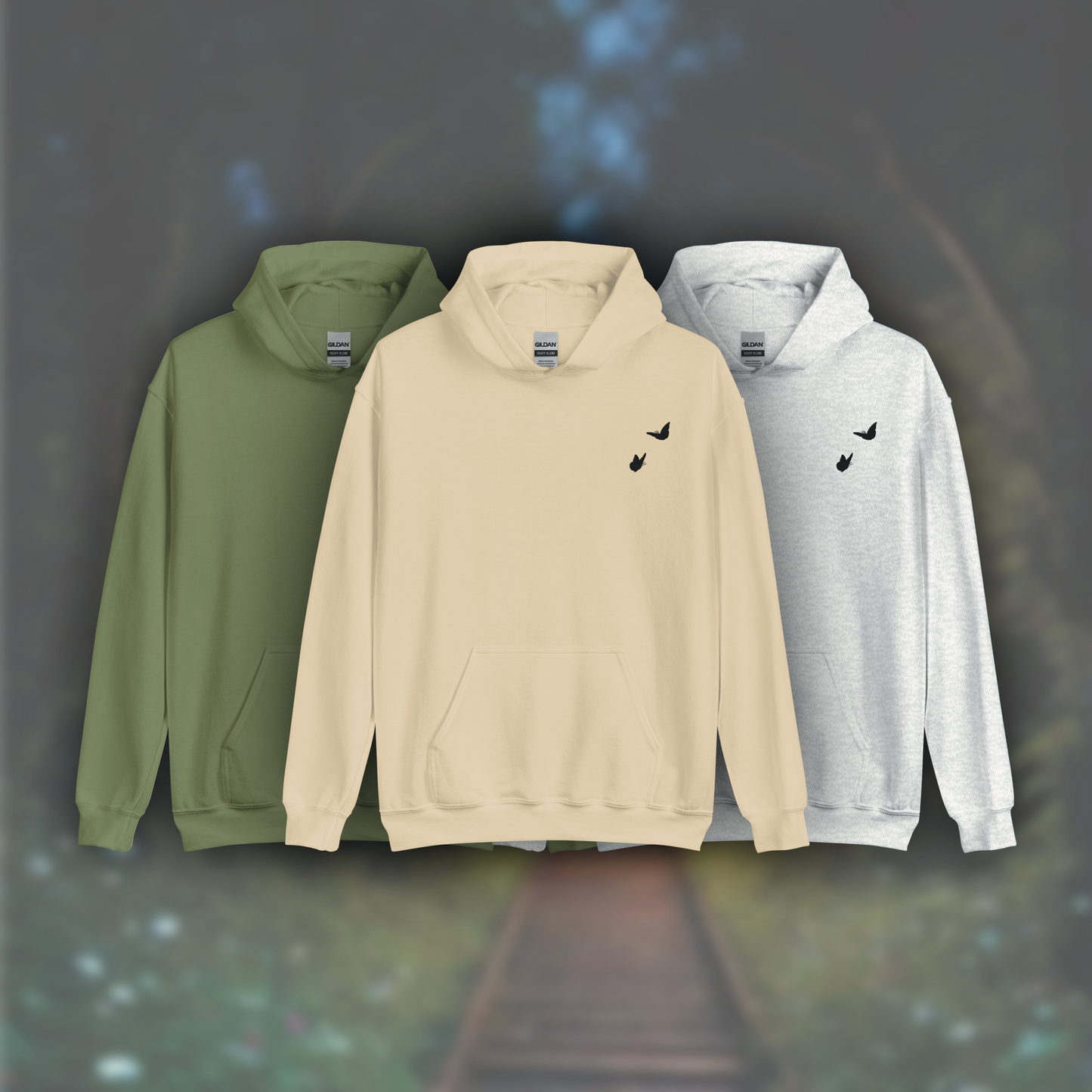 'Butterflies' Hoodie (Black Embroidery)