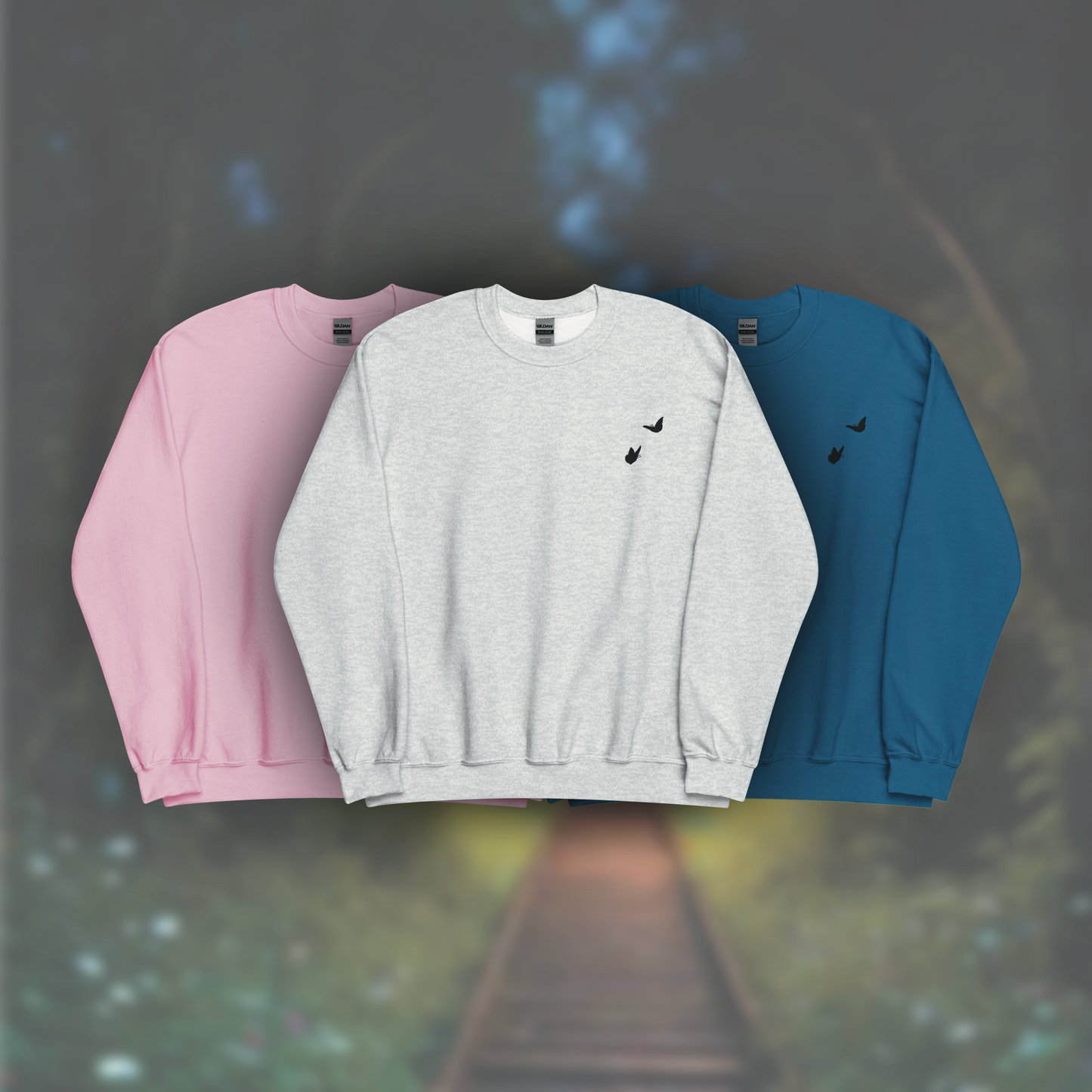 'Butterflies' Sweatshirt (Black Embroidery)